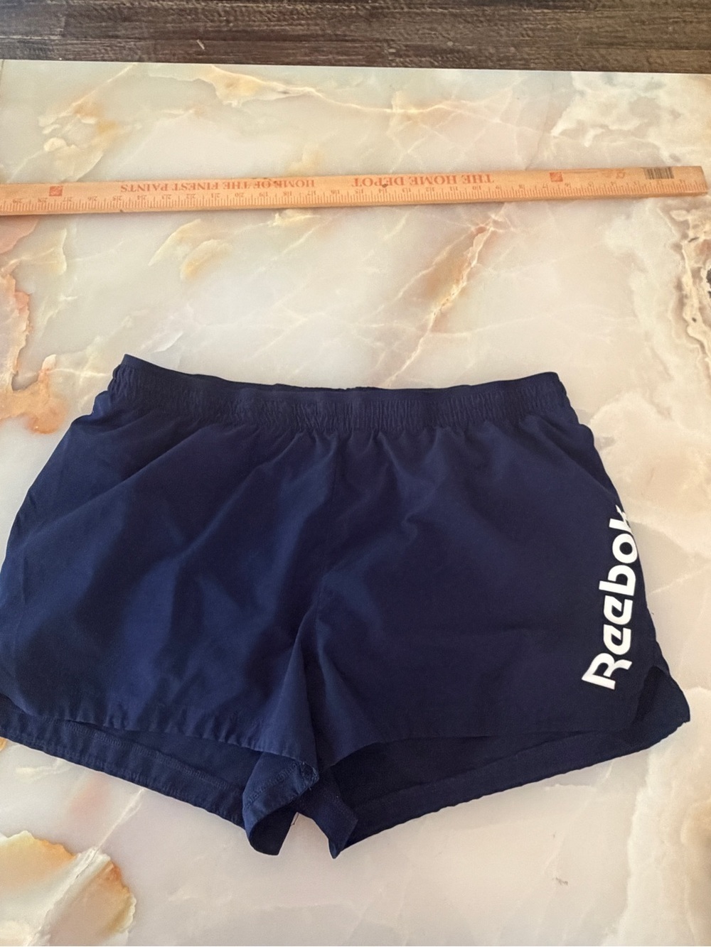 Reebok Women's Navy Running Shorts with White Logo